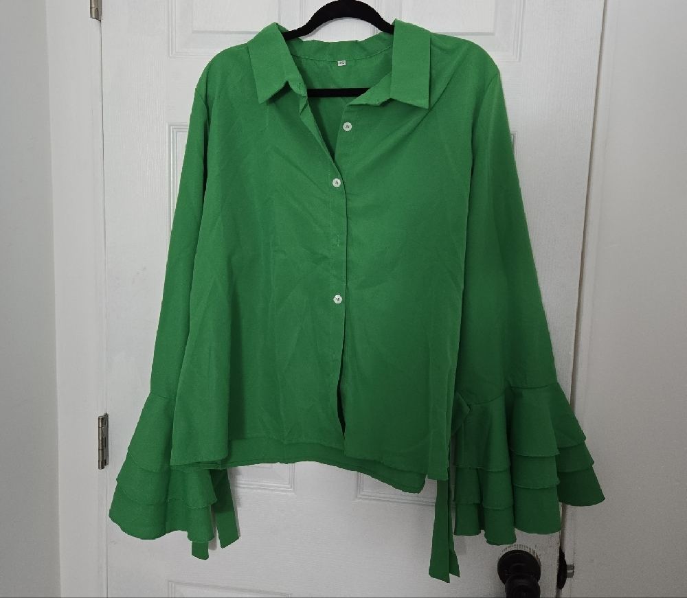 Green Ruffle Sleeve Blouse